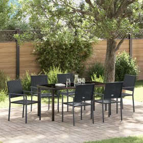 Juego de Comedor de Jardín de 7 Piezas en Poliratán Negro