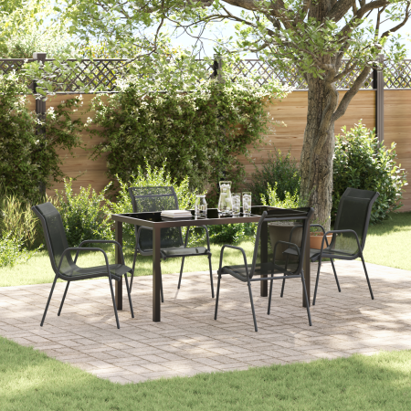 Conjunto de Comedor de Jardín de 5 Piezas Negro Textilene y Acero de , Sillas de jardín - Ref: Foro24-3379137, Precio: 197,45...