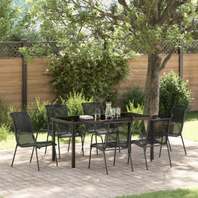 Juego de comedor de jardín 7 piezas Negro Textileno y Acero