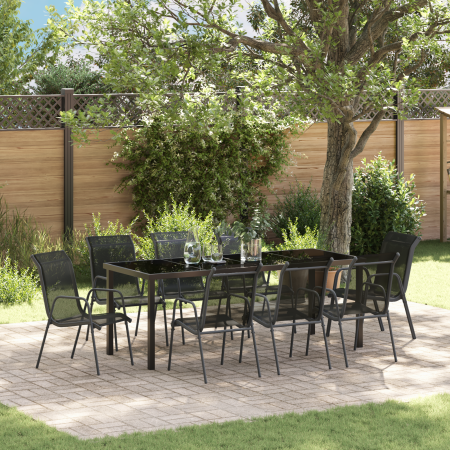 Conjunto de comedor de jardín de 9 piezas negro Textileno y acero | Foro24.es | Tu tienda online para hogar, jardín y más Foro24.es