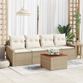 Conjunto de Sofás de 5 Piezas con Cojines Beige Poliratán Acacia