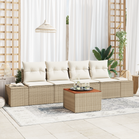 Conjunto de Sofá de Jardín de 5 Piezas con Cojines Beige Ratán Sintético Acacia de , Sofás de exterior - Ref: Foro24-3356559,...