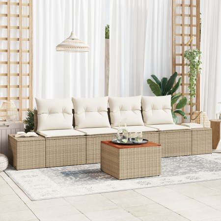Conjunto de Sofá de Jardín de 5 Piezas con Cojines Beige Ratán Sintético Acacia de , Sofás de exterior - Ref: Foro24-3356559,...