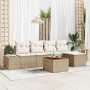 Conjunto de Sofá de Jardín de 6 Piezas con Cojines Beige Ratán