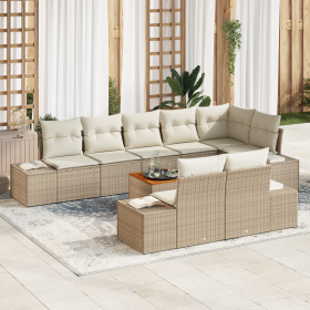 Juego de Sofá de Jardín de 9 Piezas con Cojines Beige Poliratán Acacia
