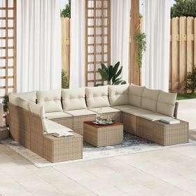 Juego de Sofás de Jardín de 10 Piezas con Cojines Beige Ratán
