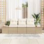 Conjunto de Sofá de Jardín de 3 Piezas con Cojines Beige Ratán