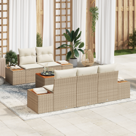 Juego de Sofá de Jardín de 6 Piezas con Cojines Beige Poliratán Acacia de , Sofás de exterior - Ref: Foro24-3356696, Precio: ...