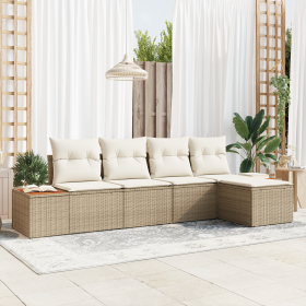 Juego de Sofá de Jardín de 5 Piezas con Cojines en Beige de Ratán Poliéster Acacia de , Sofás de exterior - Ref: Foro24-33567...