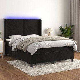 Cama box spring colchón y LED terciopelo negro 140x200 cm Cama box spring colchón y LED terciopelo negro 140x200 cm