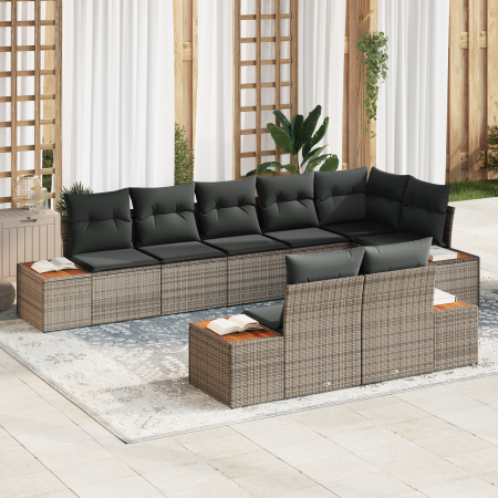 Juego de Sofá de Jardín de 8 Piezas con Cojines Gris Ratán Polimérico Acacia | Foro24.es | Tu tienda online para hogar, jardín y más Foro24.es