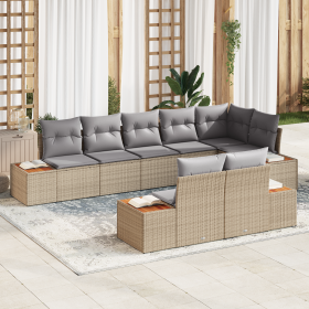 Conjunto de Sofá de Jardín de 8 Piezas con Cojines Beige Ratán Poli Acacia