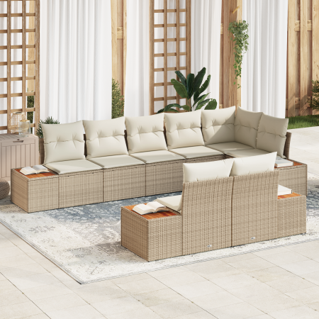 Conjunto de Sofá de Jardín de 8 Piezas con Cojines de Ratán Sintético Beige Acacia de , Sofás de exterior - Ref: Foro24-33567...