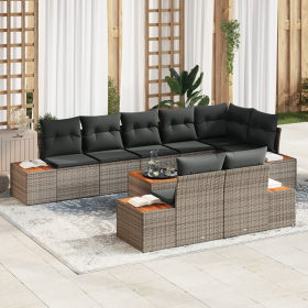 Juego de Sofá de Jardín de 9 Piezas con Cojines Poliratán Gris Acacia de , Sofás de exterior - Ref: Foro24-3356784, Precio: 7...