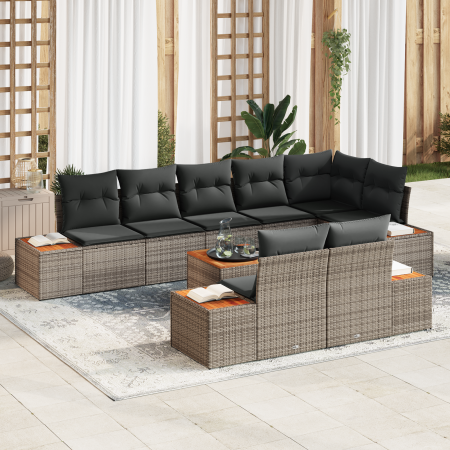 Juego de Sofá de Jardín de 9 Piezas con Cojines Poliratán Gris Acacia | Foro24.es | Tu tienda online para hogar, jardín y más Foro24.es