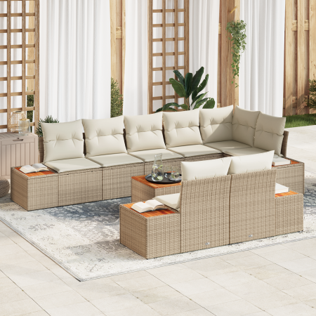 Conjunto de 9 Piezas de Sofás de Jardín con Cojines Beige Poliratán Acacia de , Sofás de exterior - Ref: Foro24-3356786, Prec...