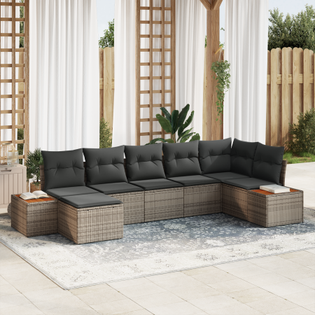 Juego de Sofá de Jardín de 7 Piezas con Cojines Gris Ratán Poliéster Acacia | Foro24.es | Tu tienda online para hogar, jardín y más Foro24.es