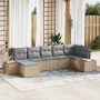 Juego de sofá de jardín de 7 piezas con cojines Ratán Poli Beige Acacia | Foro24.es | Tu tienda online para hogar, jardín y más Foro24.es