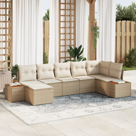Juego de Sofás de Jardín de 7 Piezas con Cojines Beige Ratán Poliéster Acacia | Foro24.es | Tu tienda online para hogar, jardín y más Foro24.es
