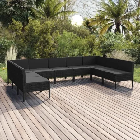 9-teiliges Gartenmöbel-Set und schwarze synthetische Rattankissen von vidaXL, Gartensets - Ref: Foro24-3094597, Preis: 776,94...