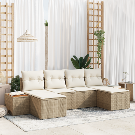 Juego de Sofá de Jardín de 6 Piezas con Cojines Beige de Ratán Poliwoven Acacia | Foro24.es | Tu tienda online para hogar, jardín y más Foro24.es
