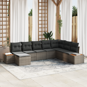Conjunto de Sofá de Jardín de 8 Piezas con Cojines Gris Poliratán Acacia de , Sofás de exterior - Ref: Foro24-3356814, Precio...