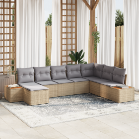 Conjunto de Sofá de Jardín de 8 Piezas con Cojines Beige Poliratán Acacia de , Sofás de exterior - Ref: Foro24-3356815, Preci...