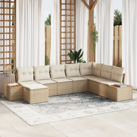 Juego de Sofá de Jardín de 8 Piezas con Cojines Beige Ratán Poli Acacia | Foro24.es | Tu tienda online para hogar, jardín y más Foro24.es