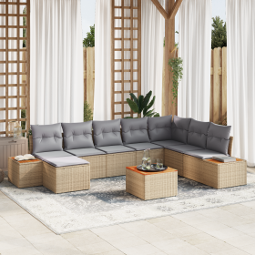 Conjunto de Sofá de Jardín de 9 Piezas con Cojines Beige Ratán Acacia de , Sofás de exterior - Ref: Foro24-3356820, Precio: 6...