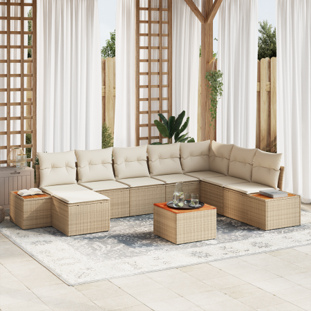 Juego de Sofá de Jardín de 9 Piezas con Cojines Beige Ratán