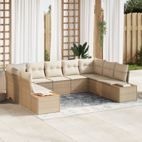 Conjunto de Sofá de Jardín de 5 Piezas con Cojines Beige de Ratán Sintético y Acacia de , Sofás de exterior - Ref: Foro24-335...