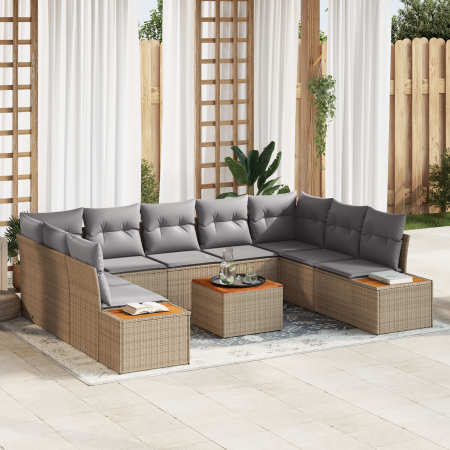 Juego de Sofá de Jardín de 6 Piezas con Cojines Beige Ratán Poliéster Acacia | Foro24.es | Tu tienda online para hogar, jardín y más Foro24.es