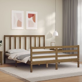 Estructura de cama con cabecero madera marrón miel 160x200 cm