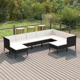 Set muebles de jardín 9 pzas y cojines ratán sintético negro