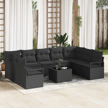 Conjunto de sofá de jardín 10 pcs Negro Poliratán