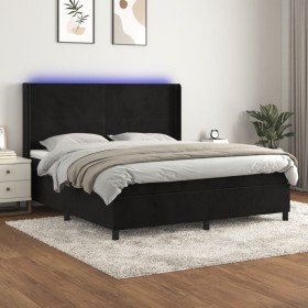 Cama box spring colchón y LED terciopelo negro 160x200 cm en Camas y somieres | Comprar online en Foro24
