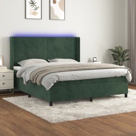 Cama box spring colchón y LED terciopelo verde oscuro 160x200cm Cama box spring colchón y LED terciopelo verde oscuro 160x200cm