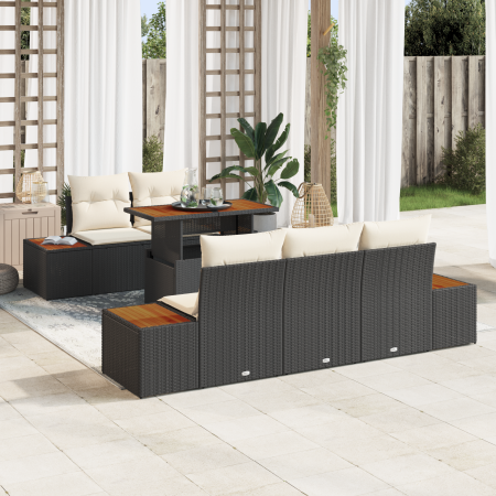 Conjunto de Sofá de Jardín de 6 Piezas con Cojines en Ratán Poliéster Negro | Foro24.es | Tu tienda online para hogar, jardín y más Foro24.es
