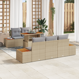 Set de Sofá de Jardín de 6 Piezas con Cojines Beige Poliratán