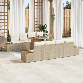 Juego de Sofá de Jardín de 9 Piezas con Cojines Beige de Ratán Polímero de , Sofás de exterior - Ref: Foro24-3358790, Precio:...
