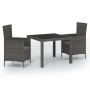 Set comedor de jardín 3 piezas con cojines ratán sintético gris