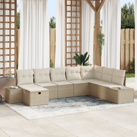 Conjunto de Sofá de Jardín de 8 Piezas con Cojines Beige