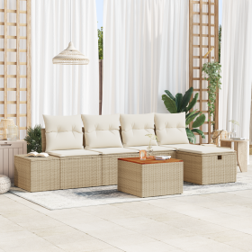 Conjunto de Sofá de Jardín de 6 Piezas con Cojines Beige de