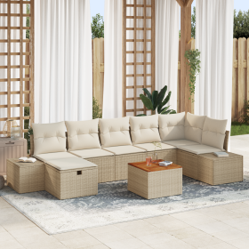 Juego de Sofá de Jardín de 8 Piezas con Cojines Beige de Ratán