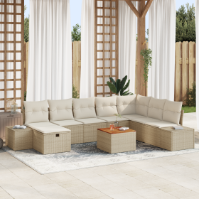 Conjunto de Sofá de Jardín de 9 Piezas con Cojines Beige de