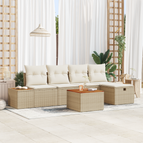 Juego de Sofás de Jardín de 6 Piezas con Cojines, Ratán Sintético Beige de , Sofás de exterior - Ref: Foro24-3360960, Precio:...