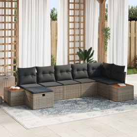 Set de Sofá de Jardín de 7 Piezas con Cojines Gris Ratán Poliéster de , Sofás de exterior - Ref: Foro24-3360973, Precio: 514,...