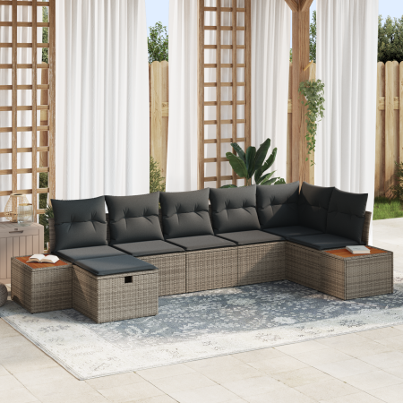 Set de Sofá de Jardín de 7 Piezas con Cojines Gris Ratán Poliéster de , Sofás de exterior - Ref: Foro24-3360973, Precio: 514,...