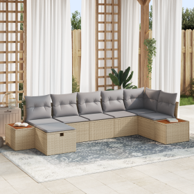 Juego de Sofá de Jardín de 7 Piezas con Cojines Beige de Poliratán de , Sofás de exterior - Ref: Foro24-3360974, Precio: 527,...