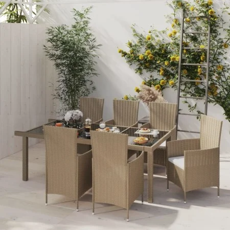 Garden dining set 7 pieces and beige synthetic rattan cushions by vidaXL, Garden sets - Ref: Foro24-3094905, Price: 534,58 €,...